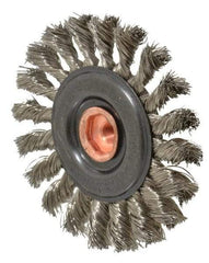 Osborn - 4" OD, 3/8-24 Arbor Hole, Knotted Stainless Steel Wheel Brush - 3/8" Face Width, 7/8" Trim Length, 0.014" Filament Diam, 20,000 RPM - Americas Industrial Supply