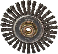 Osborn - 4" OD, M10x1.25 Arbor Hole, Knotted Steel Wheel Brush - 1/4" Face Width, 7/8" Trim Length, 0.02" Filament Diam, 20,000 RPM - Americas Industrial Supply