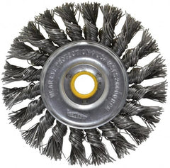 Osborn - 4" OD, 5/8" Arbor Hole, Knotted Steel Wheel Brush - 5/16" Face Width, 7/8" Trim Length, 0.02" Filament Diam, 20,000 RPM - Americas Industrial Supply