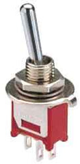 GC/Waldom - SPDT Miniature On-Off-On Toggle Switch - Quick Connect Terminal & Solder Lug Terminal, Paddle Handle Actuator, 125 VAC at 6 A & 250 VAC at 3 A - Americas Industrial Supply