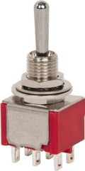 GC/Waldom - DPDT Miniature On-Off-On Toggle Switch - Solder Lug Terminal, Bat Handle Actuator, 125 VAC at 5 A & 250 VAC at 2 A - Americas Industrial Supply