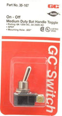 GC/Waldom - SPST Medium Duty On-Off Toggle Switch - Screw Terminal, Bat Handle Actuator, 125 VAC at 6 A & 250 VAC at 3 A - Americas Industrial Supply