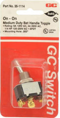 GC/Waldom - SPDT Medium Duty On-On Toggle Switch - Screw Terminal, Bat Handle Actuator, 1/4 hp at 125/250 VAC hp, 125 VAC at 6 A & 250 VAC at 3 A - Americas Industrial Supply