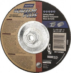 Norton - 7" Wheel Diam, 1/8" Wheel Thickness, Type 27 Depressed Center Wheel - Ceramic, 8,600 Max RPM, Compatible with Angle Grinder - Americas Industrial Supply