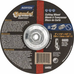 Norton - 9" Wheel Diam, 1/16" Wheel Thickness, Type 27 Depressed Center Wheel - Aluminum Oxide, 6,600 Max RPM, Compatible with Angle Grinder - Americas Industrial Supply