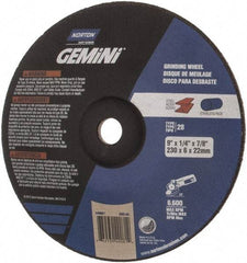 Norton - 24 Grit, 9" Wheel Diam, 1/4" Wheel Thickness, 7/8" Arbor Hole, Type 28 Depressed Center Wheel - Aluminum Oxide, 6,600 Max RPM, Compatible with Angle Grinder - Americas Industrial Supply