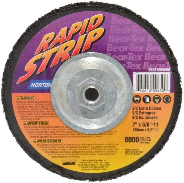 Norton - 7" Wheel Diam, 1/2" Wheel Thickness, Type 27 Depressed Center Wheel - Silicon Carbide, 8,000 Max RPM, Compatible with Angle Grinder, Drill, Flexible Shaft Motor & Straight Shaft Grinder - Americas Industrial Supply