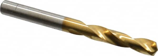 Chicago-Latrobe - 7/32" 135° Spiral Flute High Speed Steel Screw Machine Drill Bit - TiN Finish, Right Hand Cut, 1-1/4" Flute Length, 2-3/8" OAL, Split Point, Straight Shank - Americas Industrial Supply