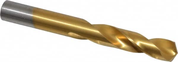 Chicago-Latrobe - 0.404" 135° Spiral Flute High Speed Steel Screw Machine Drill Bit - TiN Finish, Right Hand Cut, 1-15/16" Flute Length, 3-5/16" OAL, Split Point, Straight Shank - Americas Industrial Supply