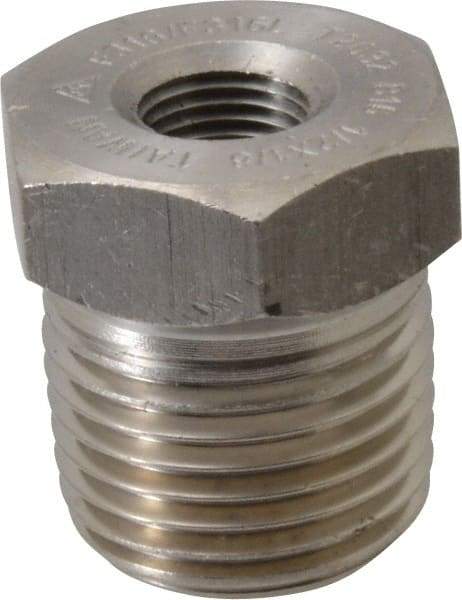 Merit Brass - 1/2 x 1/8" Grade 316/316L Stainless Steel Pipe Hex Bushing - MNPT x FNPT End Connections, 3,000 psi - Americas Industrial Supply