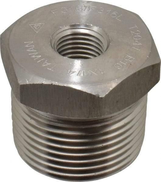 Merit Brass - 1 x 1/4" Grade 316/316L Stainless Steel Pipe Hex Bushing - MNPT x FNPT End Connections, 3,000 psi - Americas Industrial Supply