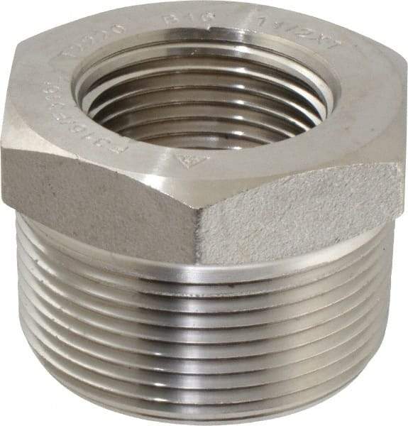 Merit Brass - 1-1/2 x 1" Grade 316/316L Stainless Steel Pipe Hex Bushing - MNPT x FNPT End Connections, 3,000 psi - Americas Industrial Supply