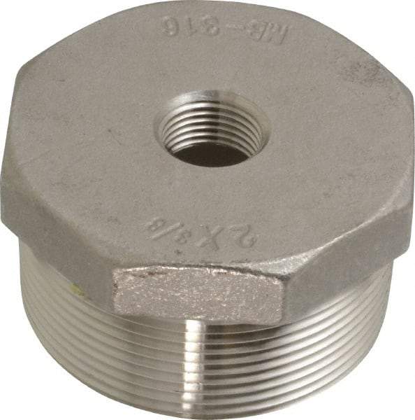 Merit Brass - 2 x 3/8" Grade 316 Stainless Steel Pipe Hex Bushing - MNPT x FNPT End Connections, 150 psi - Americas Industrial Supply