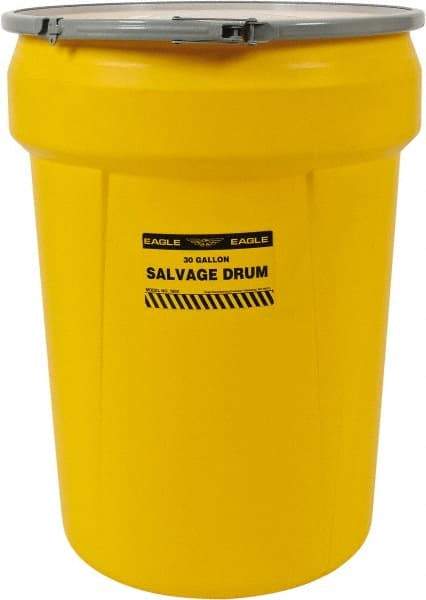 Eagle - 30 Gallon Capacity, Metal Lever Lock, Yellow Salvage Drum - 5 Gallon Container, Polyethylene, 220 Lb. Capacity, UN 1H2/X100/S Listing - Americas Industrial Supply