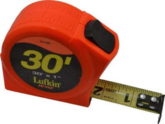 Lufkin - 30' x 1" Yellow Blade Tape Measure - 1/16" Graduation, A5 Graduation Style, High-Visibility Orange Case - Americas Industrial Supply