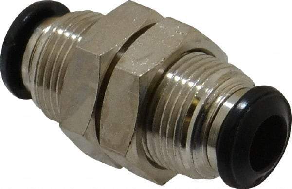 Alpha Technologies - 6mm Outside Diam, Nickel Plated Brass Push-to-Connect Tube Bulkhead Union - 250 Max psi, Tube to Tube Connection, Buna O-Ring - Americas Industrial Supply