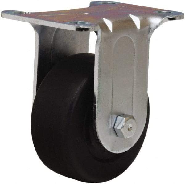 Hamilton - 3" Diam x 1-1/4" Wide x 4" OAH Top Plate Mount Rigid Caster - Hard Rubber, 210 Lb Capacity, Self-Lubricating Bearing, 2-3/4 x 3-3/4" Plate - Americas Industrial Supply