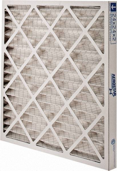 Made in USA - 24" Noml Height x 24" Noml Width x 2" Noml Depth, 35% Capture Efficiency, Wire-Backed Pleated Air Filter - MERV 8, Synthetic, Integrated Paperboard Frame, 500 Max FPM, 1,500 CFM, For Any Unit - Americas Industrial Supply