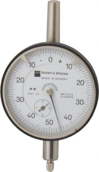 TESA Brown & Sharpe - 0.35" Range, 0-50-0 Dial Reading, 0.001" Graduation Dial Drop Indicator - 2-1/4" Dial, 0.1" Range per Revolution, Revolution Counter - Americas Industrial Supply