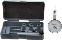 TESA Brown & Sharpe - 0.008 Inch Range, 0 Inch Dial Graduation, Horizontal Dial Test Indicator - 1-1/2 Inch White Dial, 0-4-0 Dial Reading, Accurate to 0.0001 Inch - Americas Industrial Supply