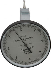 TESA Brown & Sharpe - 0.008 Inch Range, 0 Inch Dial Graduation, Vertical Dial Test Indicator - 1-1/2 Inch White Dial, 0-4-0 Dial Reading - Americas Industrial Supply