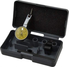 TESA Brown & Sharpe - 0.8 mm Range, 0.01 mm Dial Graduation, Horizontal Dial Test Indicator - 28 mm Yellow Dial, 0-0.4-0 Dial Reading, 0.01 mm - Americas Industrial Supply