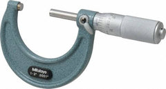 Mitutoyo - 1 to 2" Range, 0.0001" Graduation, Mechanical Outside Micrometer - Friction Thimble, Accurate to 0.0001" - Americas Industrial Supply