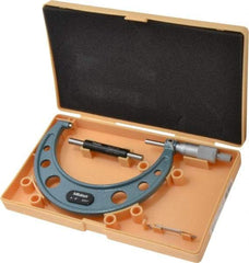 Mitutoyo - 4 to 5" Range, 0.001" Graduation, Mechanical Outside Micrometer - Ratchet Stop Thimble, Accurate to 0.00015" - Americas Industrial Supply