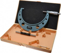 Mitutoyo - 5 to 6" Range, 0.0001" Graduation, Mechanical Outside Micrometer - Ratchet Stop Thimble, Accurate to 0.00015" - Americas Industrial Supply