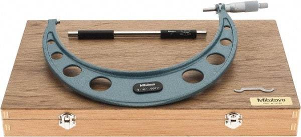 Mitutoyo - 9 to 10" Range, 0.0001" Graduation, Mechanical Outside Micrometer - Ratchet Stop Thimble, Accurate to 0.00025" - Americas Industrial Supply