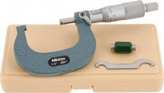 Mitutoyo - 1 to 2" Range, 0.0001" Graduation, Mechanical Outside Micrometer - Ratchet Stop Thimble, Accurate to 0.0001" - Americas Industrial Supply