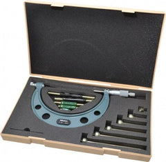 Mitutoyo - 6 Anvil, Mechanical, 0 to 6 Inch Range, Digital Counter Carbide Face Interchangeable Anvil Micrometer - Ratchet Stop Thimble, 0.00016 + 0.00004 (L/3) Inch Accuracy, 0.001 Inch Graduation, Includes Wooden Case - Americas Industrial Supply