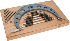 Mitutoyo - 6 Anvil, Mechanical, 6 to 12 Inch Range, Digital Counter Carbide Face Interchangeable Anvil Micrometer - Ratchet Stop Thimble, 0.00016 + 0.00004 (L/3) Inch Accuracy, 0.001 Inch Graduation, Includes Wooden Case - Americas Industrial Supply