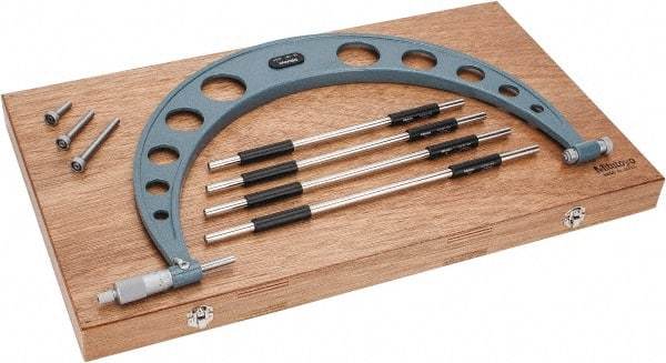 Mitutoyo - 4 Anvil, Mechanical, 12 to 16 Inch Range, Digital Counter Carbide Face Interchangeable Anvil Micrometer - Ratchet Stop Thimble, 0.00016 + 0.00004 (L/3) Inch Accuracy, 0.001 Inch Graduation, Includes Wooden Case - Americas Industrial Supply