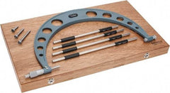 Mitutoyo - 4 Anvil, Mechanical, 12 to 16 Inch Range, Digital Counter Carbide Face Interchangeable Anvil Micrometer - Ratchet Stop Thimble, 0.00016 + 0.00004 (L/3) Inch Accuracy, 0.001 Inch Graduation, Includes Wooden Case - Americas Industrial Supply