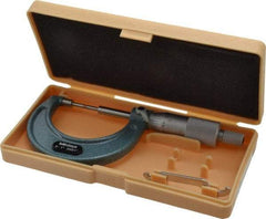 Mitutoyo - 1 Inch, 38mm Throat Depth, Mechanical Spline Micrometer - Accurate Up to 0.00015 Inch, 0.0001 Inch Graduation, 1/4 Inch Spindle Diameter, 18mm Head Diameter, Ratchet Stop Thimble - Americas Industrial Supply