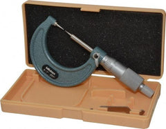 Mitutoyo - 1 Inch, 38mm Throat Depth, Ratchet Stop, Mechanical Point Micrometer - Accurate Up to 0.00015 Inch, 0.001 Inch Graduation, 0.5039 Inch Point Length, 15° Point Angle, 18mm Head Diameter, 6.35mm Spindle Diameter - Americas Industrial Supply
