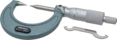 Mitutoyo - 1 Inch, 38mm Throat Depth, Ratchet Stop, Mechanical Point Micrometer - Accurate Up to 0.00015 Inch, 0.001 Inch Graduation, 0.5039 Inch Point Length, 30° Point Angle, 18mm Head Diameter, 6.35mm Spindle Diameter - Americas Industrial Supply