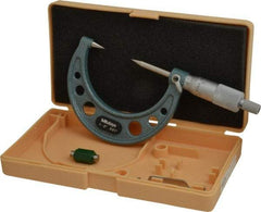 Mitutoyo - 1 to 2 Inch, 49mm Throat Depth, Ratchet Stop, Mechanical Point Micrometer - Accurate Up to 0.00015 Inch, 0.001 Inch Graduation, 0.5039 Inch Point Length, 30° Point Angle, 18mm Head Diameter, 6.35mm Spindle Diameter - Americas Industrial Supply