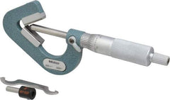 Mitutoyo - 0.09 to 1 Inch Measurement, 0.0001 Inch Graduation, Accuracy Up to 0.0002 Inch, 3 Flutes Measured, Ratchet Stop Thimble, Mechanical V Anvil Micrometer - Satin Chrome Finish, Carbide - Americas Industrial Supply