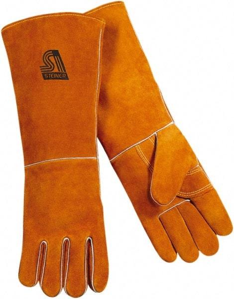 Steiner - Size L Cotton/Foam Lined Cowhide Welding Glove - 18" OAL, Gauntlet Cuff, Thumb Strap, For General Welding - Americas Industrial Supply