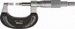 Mitutoyo - 0" to 1" Mechanical Satin Chrome Coated with Thermal Shield Blade Micrometer - 0.0002" Accuracy, 0.0001" Graduation, 0.75mm Blade Thickness, Ratchet Stop Thimble - Americas Industrial Supply