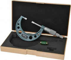 Mitutoyo - 1" to 2" Mechanical Hammertone Green Coated Blade Micrometer - 0.0002" Accuracy, 0.0001" Graduation, 0.75mm Blade Thickness, Ratchet Stop Thimble - Americas Industrial Supply