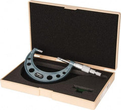 Mitutoyo - 2" to 3" Mechanical Hammertone Green Coated Blade Micrometer - 0.0002" Accuracy, 0.0001" Graduation, 0.75mm Blade Thickness, Ratchet Stop Thimble - Americas Industrial Supply
