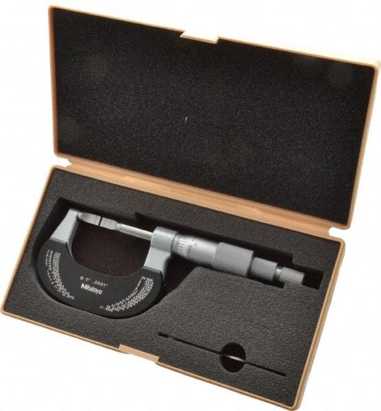Mitutoyo - 0" to 1" Mechanical Baked Enamel Coated Blade Micrometer - 0.0002" Accuracy, 0.0001" Graduation, 0.4mm Blade Thickness, Ratchet Stop Thimble - Americas Industrial Supply