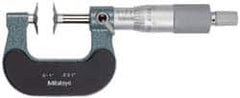 Mitutoyo - 3 to 4 Inch, 0.001 Inch Graduation, Ratchet Stop Thimble, Mechanical Disc Micrometer - 0.0003 Inch Accuracy, 20mm Disc, 6.35mm Spindle - Americas Industrial Supply