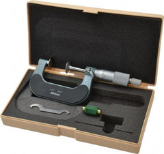 Mitutoyo - 1 to 2 Inch, 0.001 Inch Graduation, Ratchet Stop Thimble, Mechanical Disc Micrometer - 0.0002 Inch Accuracy, 20mm Disc, 6.35mm Spindle - Americas Industrial Supply