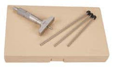 Mitutoyo - 0 to 100mm Range, 4 Rod, Satin Chrome Finish Mechanical Depth Micrometer - Ratchet Stop Thimble, 101.6mm Base Length, 0.01mm Graduation, 4mm Rod Diam - Americas Industrial Supply