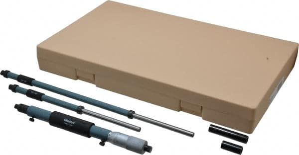 Mitutoyo - 8 to 20", Satin Chrome Coated, Mechanical Inside Micrometer Set - 0.001" Graduation, Friction Thimble - Americas Industrial Supply