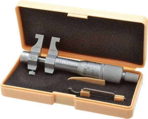 Mitutoyo - 1 to 2 Inch Range, Carbide Satin Chrome Coated, Mechanical Inside Caliper Micrometer - 0.001 Inch Graduation, 0.0003 Inch Accuracy - Americas Industrial Supply